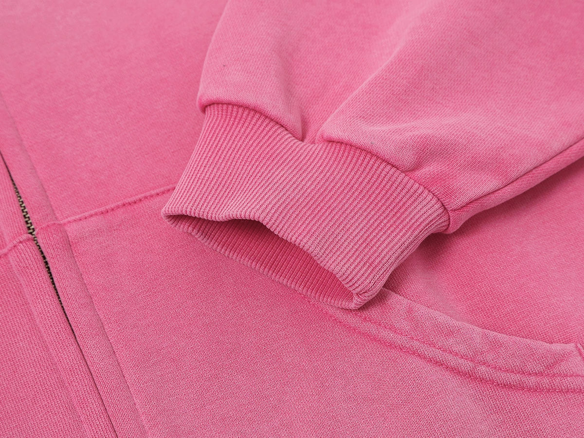 480 GSM BOXY CROPPED FIT 'WASHED PINK' ZIP-UP HOODIE - Image 5