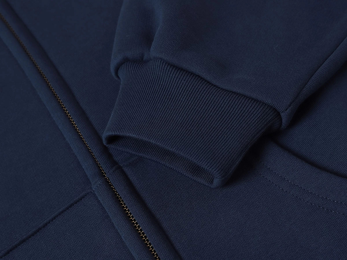 480 GSM FLEECE CROPPED FIT 'NAVY BLUE' ZIP-UP HOODIE - Image 3