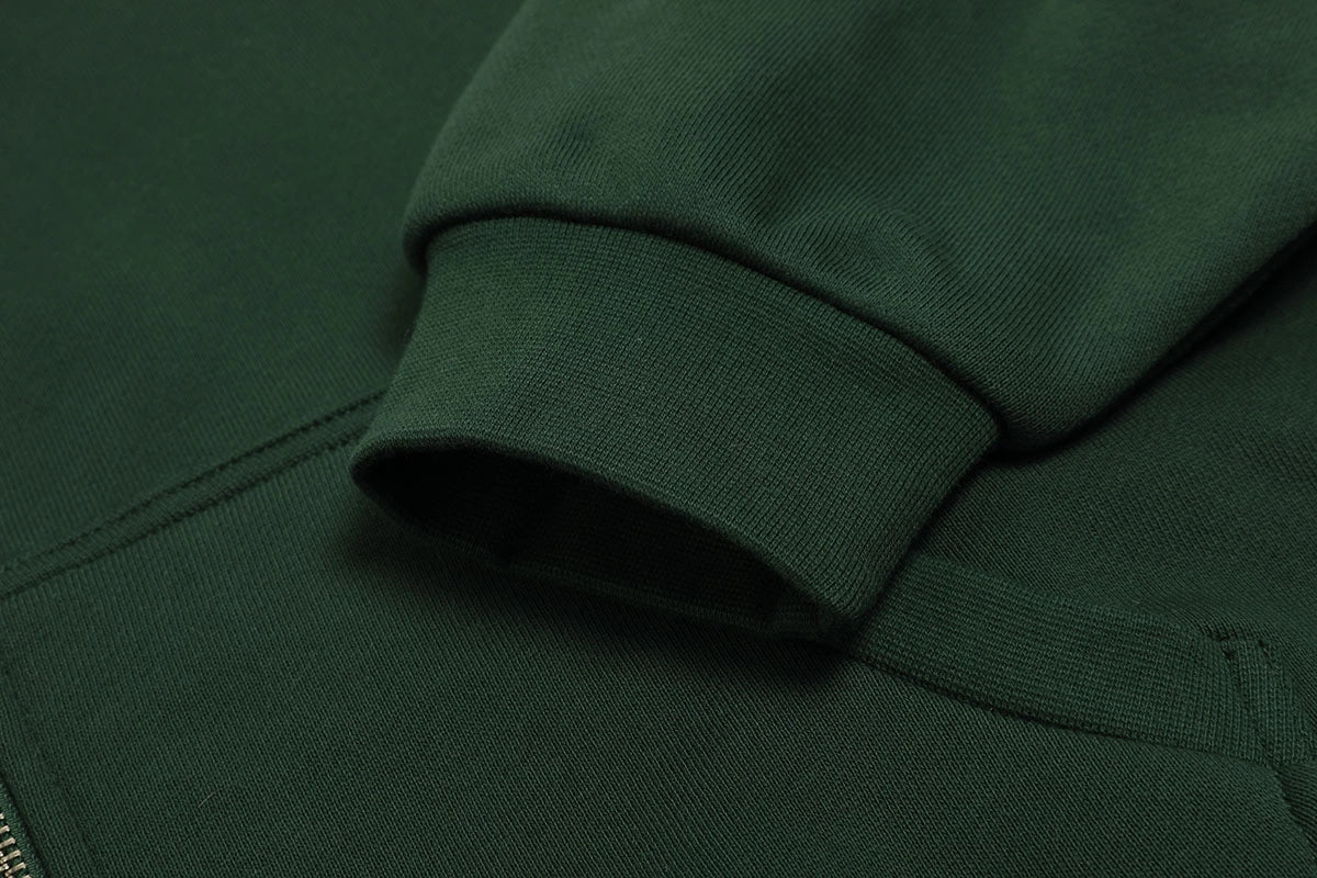 520 GSM BOXY CROPPED FIT ' DARK GREEN' ZIP-UP HOODIE - Image 4